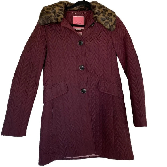 KATE SPADE New York Chevron Pattern Quilted Coat in Mulberry Size Small - Picture 1 of 6